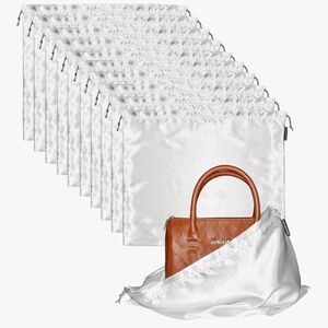 NWT White Silk Satin Drawstring Dustbag for Purses and Handbags